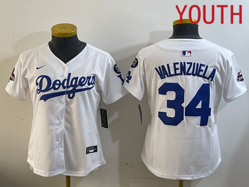 Youth Los Angeles Dodgers #34 Valenzuela White Game 2024 Nike MLB Jersey style 12091->youth mlb jersey->Youth Jersey